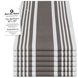 Aunti Em's Kitchen Designer Hand and Kitchen Dish Towels Woven from 100% Responsibly-Farmed, Thick, Luxurious Cotton, Oversized 20 x 30 inches, One Half Dozen, Platinum Stripe