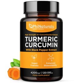 Turmeric Curcumin and Black Pepper Capsules - 500mg Per Capsule Whole Tumeric Curcuma Root High Strength Extract 4200mg Equivalent Per 3 Tablets Serving - Phinaturals Herbal Supplement Joints