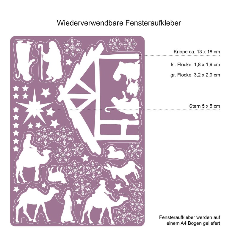 Window Sticker Christmas Nativity Scene Children's Window Decoration White Snowflakes