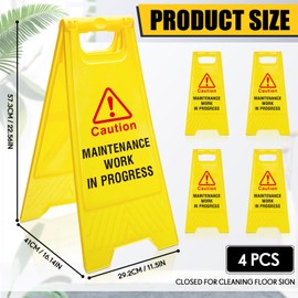 Geetery 4 Pcs Maintenance Work in Progress Floor Sign Two Sided Folding Bright Yellow Warning Signs for Commercial Use