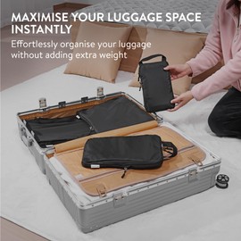 Navaris Compression Packing Cubes Set w 4 Sizes - Compressible Travel Bags for Suitcases - Compress Travel Organiser Packing Pods - Suitcase Cabin Bag Hand Luggage Backpack - Black