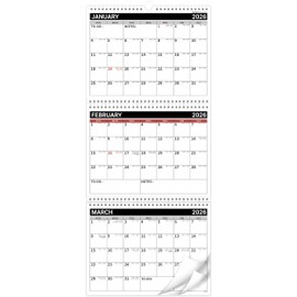 Calendar 2026-2027 - 3 Month Wall Calendar Vertical Display (Folded in a Month), JAN 2026 - DEC 2027, 11" x 25.3"(Open), 2 Year Calendar, 2026 Calendar 24 Months - Black red