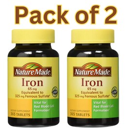 Nature Made Iron 65 mg, 365 Tablets, Supports Red Blood Cell Formation Pack of 2