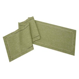 Grelucgo Small Handcrafted Solid Color Dining Table Runner, Dresser Scarf, Double-Hemstitched (Sage Green, 14 x 36)