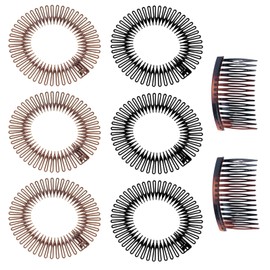 LUFFLOK 8 Pieces Hair Comb for Cliping, Full Circular Stretch, Comb Flexible Plastic, 2 Sizes, Split Tooth Comb Stretch Comb, Headband Hair Band Holder, Black + Brown (8 Pieces)