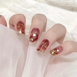 LIFOOST Gel Nail Polish Strips Matte Finish Nail Stickers Solid Color Gradient Glitter Full Cured Gel Nail Art Wraps 20 Extra-Long Gel Manicure Strips (Red,Gold)