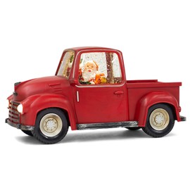 Roman, 6" H Lighted Swirl Red Truck with Santa and a Puppy, Confetti Lites, Tabletop Christmas Decoration,