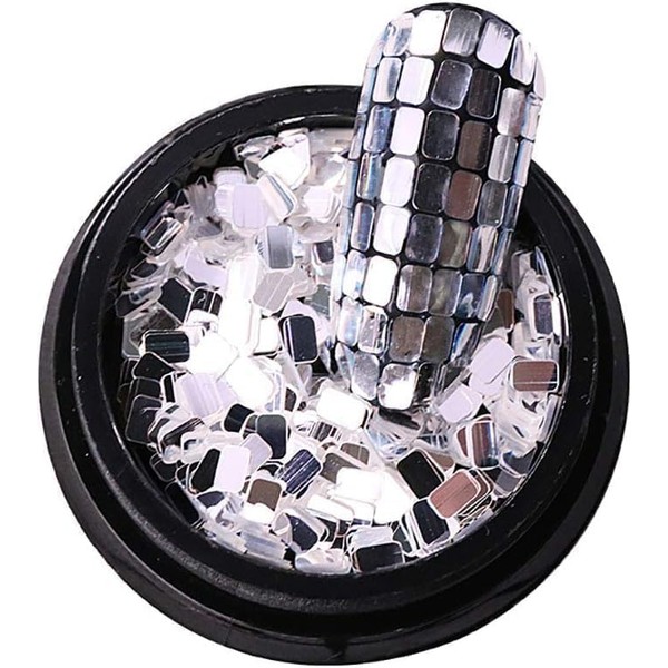 1 Box silberfarbene Nagel-Pailletten, quadratisch, Glitzer, Nagelkunst-Zubehör für Nägel, Dekoration,