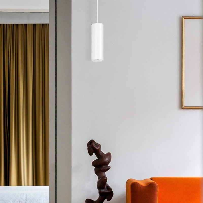 CGC Lighting White Cylinder Tube Slim Short Small Pendant Suspended