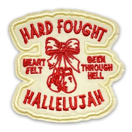 Hard Fought Hallelujah Patch 3 Inches Funny Pink Bow, Jesus Christian Bible Verse Humor Iron On/Sew On Embroidery Fabric Applique Patches for Trucker Hats Clothes Backpack DIY Accessories Friend Gifts