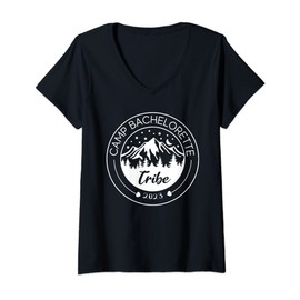 Womens Camp bachelorette Tribe Mountain bachelorette party V-Neck T-Shirt