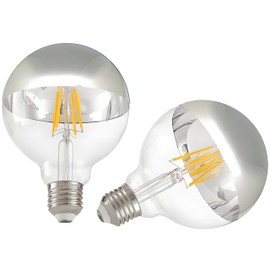 KarlunKoy Large Half Chrome Light Bulb,Dimmable Anti-Glare 8W LED Edison Bulbs,G95 Globe Shape Decorative LED Decorative Bulb,Half Silver Dipped Reflected Soft White E26 Base, Pack of 2