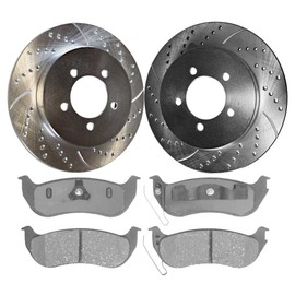AutoShack Rear Drilled and Slotted Brake Kit Rotors Silver and Ceramic Pads Pair of 2 Driver and Passenger Side Replacement for Ford Explorer Sport Trac 2006-2010 Mercury Mountaineer 4WD BRKPKG003978