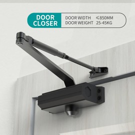 GEKRONE Automatic Door Closer Heavy Duty Fire Prevention Spring Hydraulic Aluminum Alloy Surface Mounted Residential Commerical Door Closer Hold Open Adjust Speed Door Weights 55-99 Lbs Size1-Black