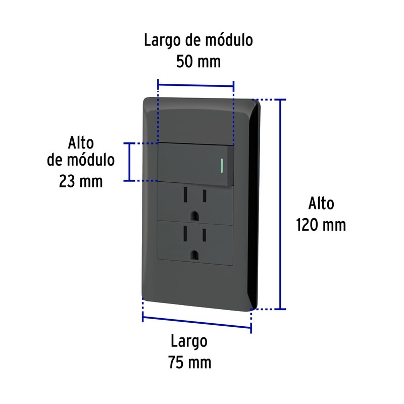 Volteck PA-APCO-L3N, Placa armada negra 1 interruptor sencillo y 2