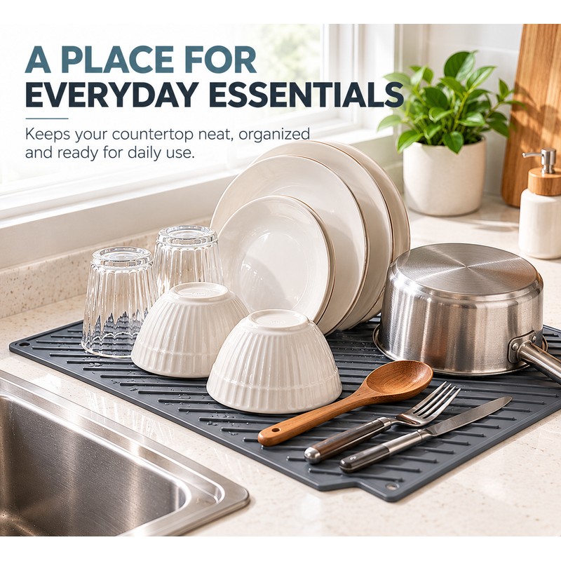 Silicone Dish Drying Mat for Kitchen Countertops – Non-Slip, Multi-Purpose