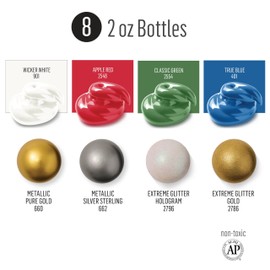 FolkArt Holiday Acrylic Paint Kit, 15 Piece Set Including 6 Stencils and a Premium Brush