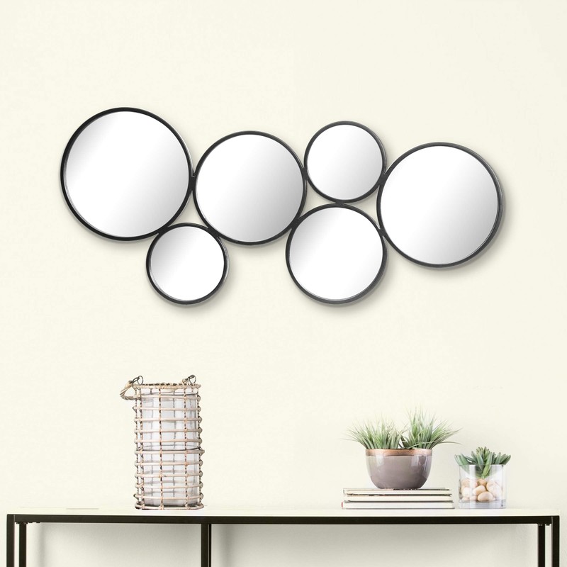 Stonebriar 37" Black Metal Multi Circle Wall Mirror with Attached