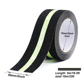 BOMEI PACK 2 rollos Cinta Antiderrapante, 5cm x 5m Cinta Luminosa de Advertencia de Seguridad, Cinta de Tracción Profesional Antideslizante que Brilla en la Oscuridad