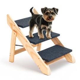 Trygoal Wood Pet Stairs/Steps, 2-in-1 Foldable Dog Steps for Bed, Sofa, Couch and Cars, 3 Levels Dog/Cat Ladder & Ramp for Small Medium Large Pet, Wooden Frame Support Up to 110 lbs, Light Yellow