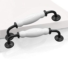 Ebeta Pack of 2 White Arch Handles, Cabinet Handles, Drawer Handles, Furniture Handles, Door Knobs, Ceramic (Pech 128 mm, Pack of 2)