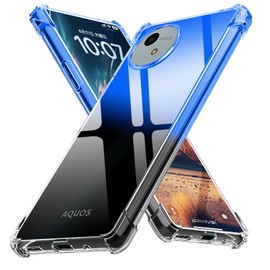AQUOS Wish 4 Shock Resistant Case, Gradient SH-52E Cover, TPU Material, US Military MIL Standard, Transparent, Shock Absorption, Wireless Charging, Lens Protection, Aquos Wish 4 Case, Blue/Black