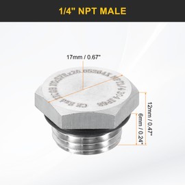 sourcing map 2pcs 304 Stainless Steel Pipe Plug Fitting 1/4" NPT Male Thread Outer Hex Head Cap Hexagonal Head Bung Plugs Fittings with Sealing Rubber Ring for Air Water Oil Gas Tube