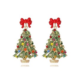 Christmas Sparkly Crystal Dangle Earrings Cute Christmas Tree Reindeer Earrings Colorful Xmas Festival Holiday Jewelry Gift-tree3