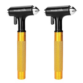 WONDER POINT Premium Car Safety Hammer - Emergency Escape Tool with Car Window Breaker and Seat Belt Cutter, Life Saving Survival Kit with Heavy Carbon Steel Points and Hardened Sharp (Yellow 2 Pack)