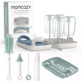 Momcozy Bottle Brush Set -Baby Bottle Cleaner Kit with Silicone Brush,Drying Rack 7 in 1