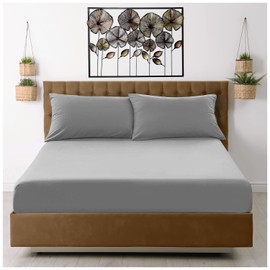 Fitted Sheet Single Bed (91 x 193cm) - Grey Bedding Sheets - Plain Dyed Microfiber Bed Sheets Single - (10 inch) 25cm Deep Pocket Bottom Sheet - Easycare - Wrinkle & Fade Resistant
