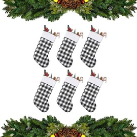 Yahpetes Medias de Navidad, 6 unidades, medias de Navidad a cuadros, personalizables, medias colgantes para decoración de fiestas de Navidad (17.3 x 9.5 pulgadas, blanco y negro)