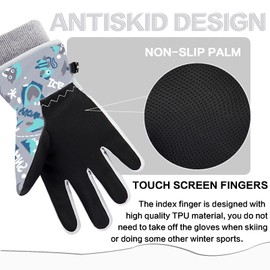 Children's Winter Ski Gloves Boys Girls Waterproof Windproof Fleece Boys Girls Snow Gloves 1-10 Years for Sports Climbing Snowboard Cycling Hiking (Grey, 10-13 Years Old)
