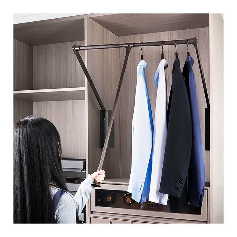 Pull Down Closet Rod for Hanging Clothes, Retractable Wardrobe Hanger