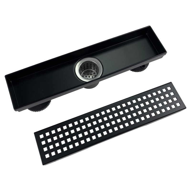 TECFORG 12 Inch Black Rectangular Shower Drain with Removable Quadrato