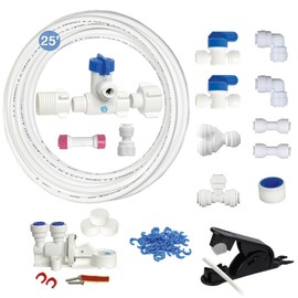 FW Deluxe Refrigerator, Ice Maker Water Line Installation Kit, Speed Fit Connect, Universal Source Adapter, Back-flow, and Leak Prevention Valves - 25 Feet NSF 1/4" Line. Reverse Osmosis and Carbon.