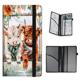Tudguiloae Car Registration and Insurance Card Holder, Trunk Document Holder Organizer, Essential Vehicle Glove Box Organizer Leather Wallet or Driver, Cute Highland Cows