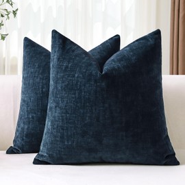JOTOM Set of 2 Cushion Covers 50x50 cm Soft Chenille Navy Blue Decorative Throw Pillow Covers 20x20 Inch Square Cushion Case Solid Pillowcases for Couch Sofa Living Room Bed Home Decor (Navy Blue)
