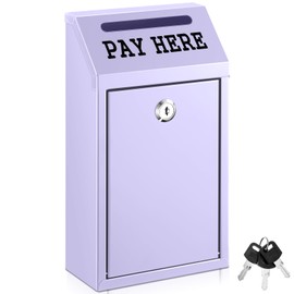 Yaocom Safe Cash Box Money Collection Metal Donation Box with Lock Wall Mount Pre Drilled Mailbox Delivery Ballot for Home Office Outdoor Self Serve Stand (Morandi Purple,10.2 x 5.7 x 2.8 Inch)