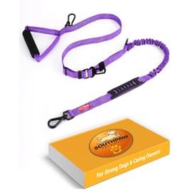Shock Absorbing Tactical Bungee Dog Leash 4-7 ft. for Large Dogs with Seatbelt Buckle and Comfortable Padded Handle, Highly Reflective Extendable Heavy Duty Stretch Leash for Dog Owners (Purple)