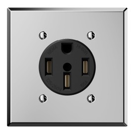 ELEGRP 50 Amps 125/250V Range Oven Stove Receptacle, NEMA 14-50R Flush Mounting Power Outlet UL Listed, Straight Blade Heavy Duty Range Receptacle, with Stainless Steel Wall Plate, Grounding, 1 Pack