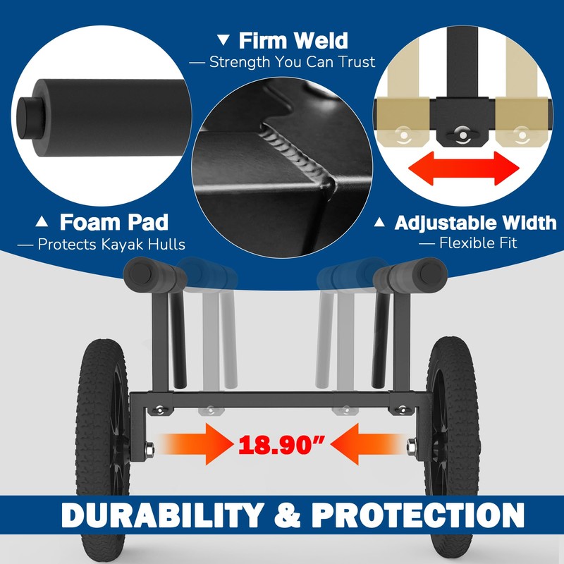 GanFindX Heavy Duty Kayak Cart | Adjustable Foldable Trolley with