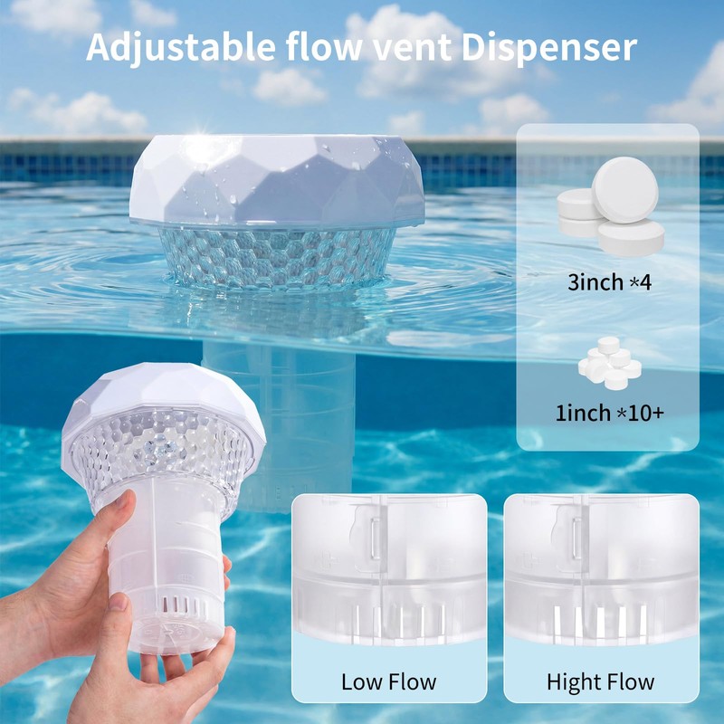 Upgrade 3-in-1 Solar Pool Light Floater, Chlorine Dispenser with Digital