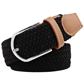 JK Home 3.3cm Wide 105cm Braided Stretch Belt, Elastic Woven Waist Belts with PU Leather Buckle, Casual Men Women Canvas Belt