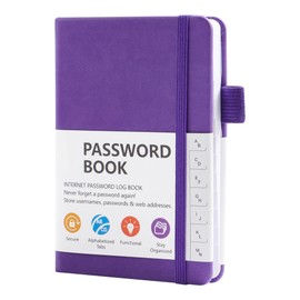 JUNART A6 Password Book,Internet Password Log Book with Alphabetical Tabs, Hardcover Address Book with Elastic Pen Loop(Purple)