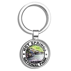 HJ Media Round HOT Springs National Park (rv Hike Hiking) Metal Round Metal Key Chain Keychain Ring