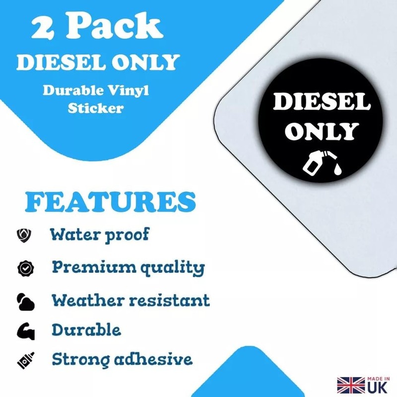 2-Pack Diesel Only Fuel Cap Reminder Stickers - Car Labels