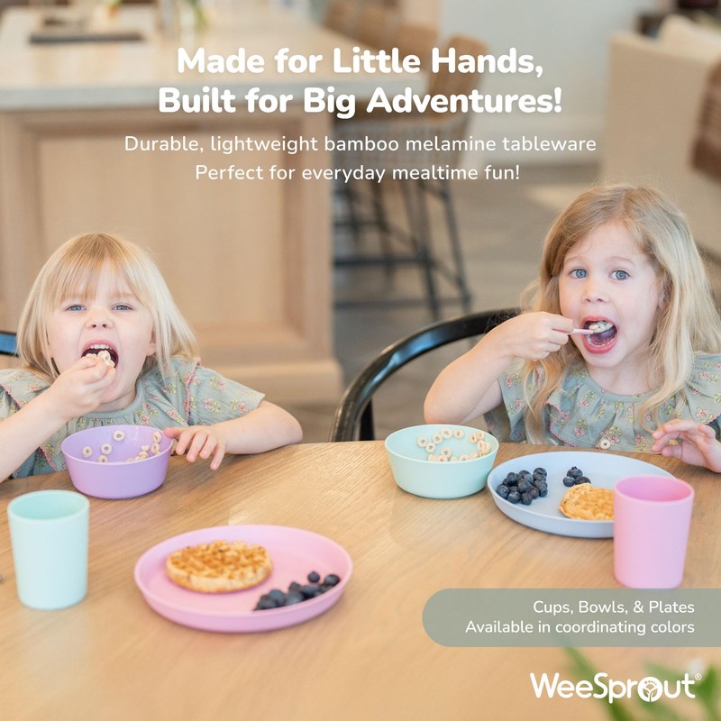 WeeSprout Bamboo Plates, Set of 4, Kid-Sized Dinnerware, Dishwasher Safe