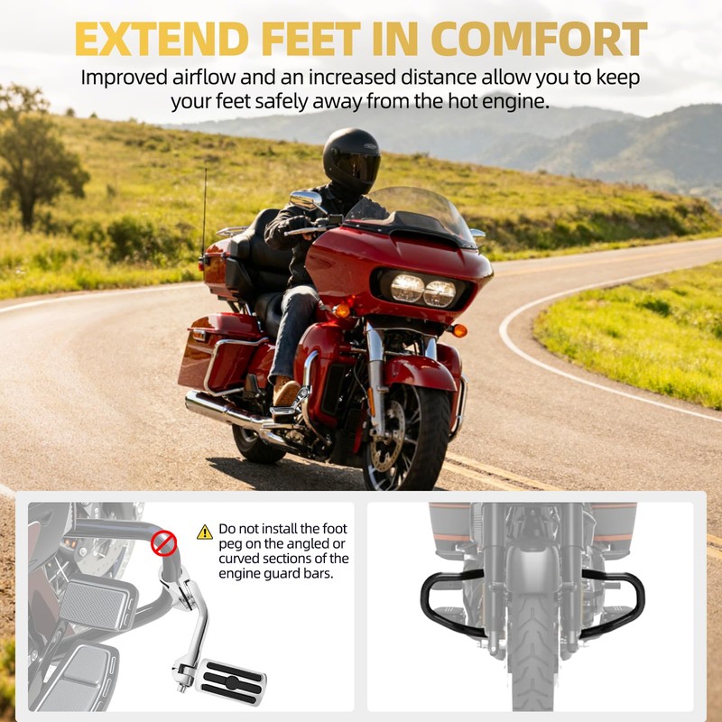 Upgrade Highway Footpegs, 1.25" Motorcycle Highway Pegs Long Angled Adjustable