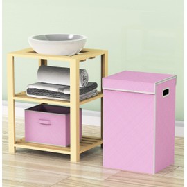 Simple Houseware Foldable Laundry Hamper Basket with Lid, Pink